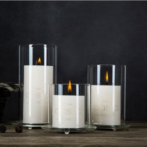 Dia10cm 10/15/20cm Height Hurricane Candle Holder with Plate Glass Open Ended Glass Bottomless Cylindrical Glass Lamp