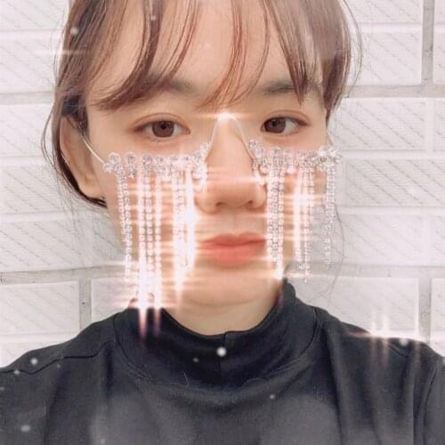 Adjustable Crystal Long Tassel Masquerade Cover Face Eye Jewelry for Lady Bling Rhinestone Under Eye Face Chain Accessories Gift