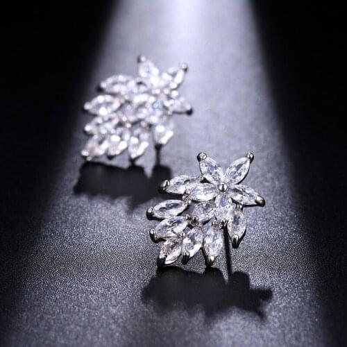 KSRA Luxury Floral Leaf Zircon Earrings For Women Elegant Crystal Wedding Bride Earrings Jewelry Bridesmaid Accessories Prom New