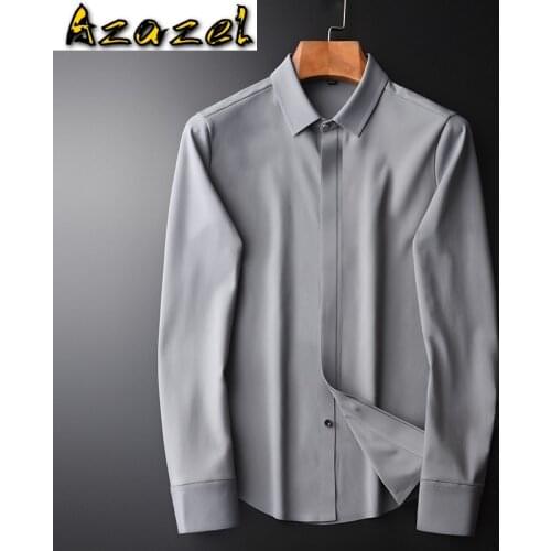 Azazel Grey Long Sleeve Male Shirts High Quality Solid Color Business And Casual Mens Dress Shirts Slim Fit Man Shirts 4XL