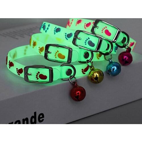 New Pet Supplies Silicone Fluorescent Dog Collar Luminous Cat Necklace with Bell Night Travel Prevention Loss Puppy Accessories