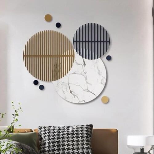 Nordic light luxury metal wall decoration modern simple living room sofa background pendant creative geometry circular ornament