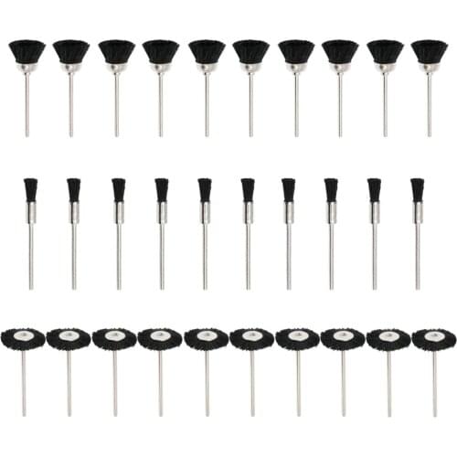 Soft Nylon Bristle Brushes Cup Wire Brush Set Cleaning Polishing Accessories 2.35mm Shank for Dremel Rotary Drill Tools 30pcs