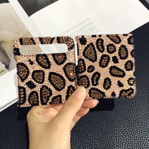 Super Luxury Fashion DIY Full Bling Gold Crystal Diamond Leopard Print Case Cover For Samsung Galaxy Z Flip 5G 3 Z Fold 2 3 W21