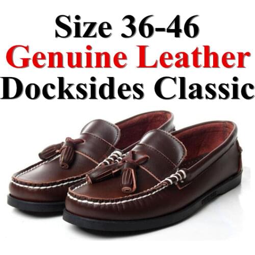 Men Women Genuine Leather Docksides Classic Boat Shoes,Man Homme Femme Dark Brown Plus Size 36-46 Brand Flats Loafers 2019A092