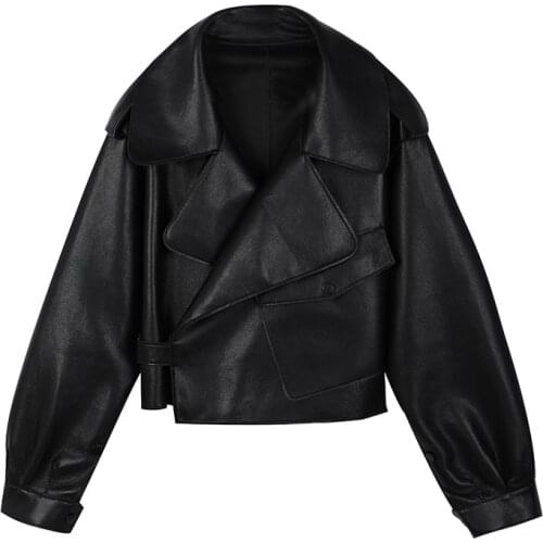Windproof Trendy Womens Spring Faux Leather Jackets New Ladies Casual Loose Soft Short Basic Jackets And Coats Veste Femme
