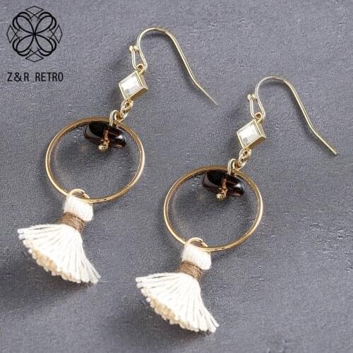 Vintage White Tassel Drop Earrings for Women Gold Color Bohemia Suspension Pendant Jewelry 2021 Trend Accessories Free Shipping