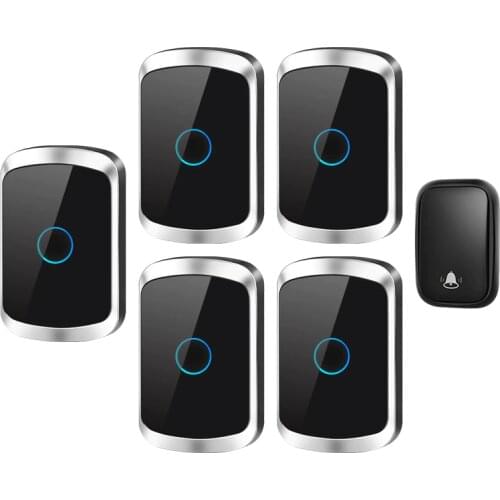 CACAZI Self-powered Waterproof Wireless Doorbell with No Battery EU US UK Plug Home Door Bell 1 button 5 Receivers 60 Chimes