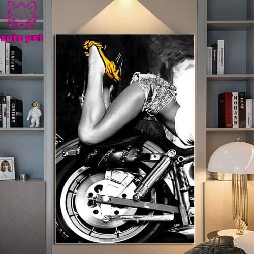 Cross Stitch Diamond Painting Motorcycle and beauties DIY Full Square Diamond Picture Decoration Gift Diamond Embroidery Mosaic