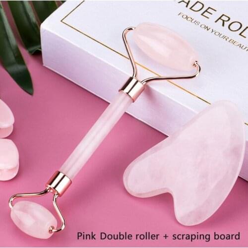 Green Pink Jade Roller Massager For Face Natural Stone Slimming Lift Massage Facial Tools For Chin Neck Beauty Skin Care Tools