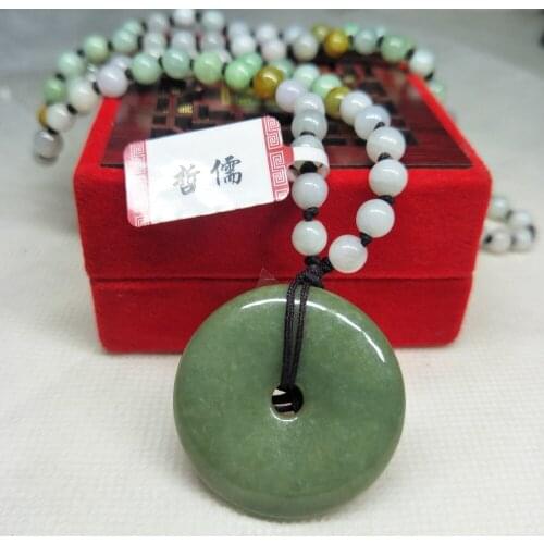 Zhe Ru Jewelry Pure Natural Jadeite Dark Green Donut Pendant Tricolor Jade Bead Necklace Send Class A National Certificate