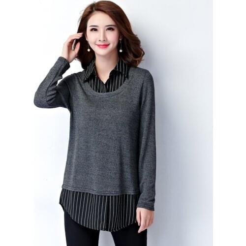 Chemise Femme Vintage Womens Blouse Stripe Shirt Korean Style 5XL Plus Size Aesthetic Patchwork Long Sleeve Top Shirts Women