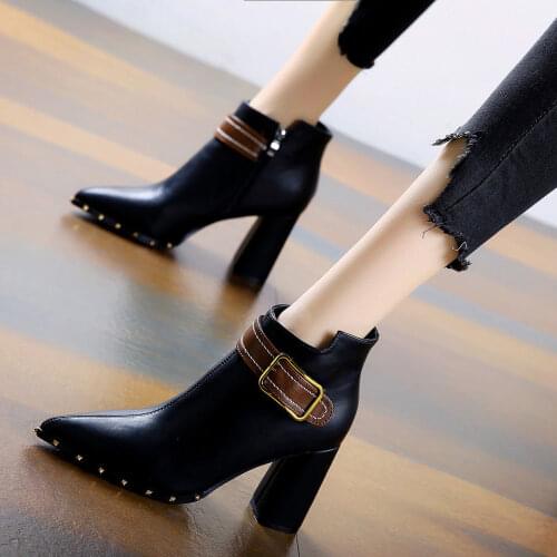 Women Boots 2021 Winter Shoes Woman Super High Heels Ankle Boots Thin Heels Pointed Toe Ladies Shoes Black Botines Mujer