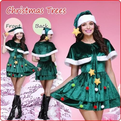 Women Lovely Green Christmas Tree Dress Princess Costumes Masquerade Deguisement Halloween Christmas Costumes