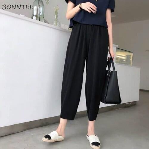 Women Bottoms Pants Chiffon Chic Simple Casual Pure Streetwear BF High Waist All-match Wide Leg Trendy Ankle-length Female Cozy