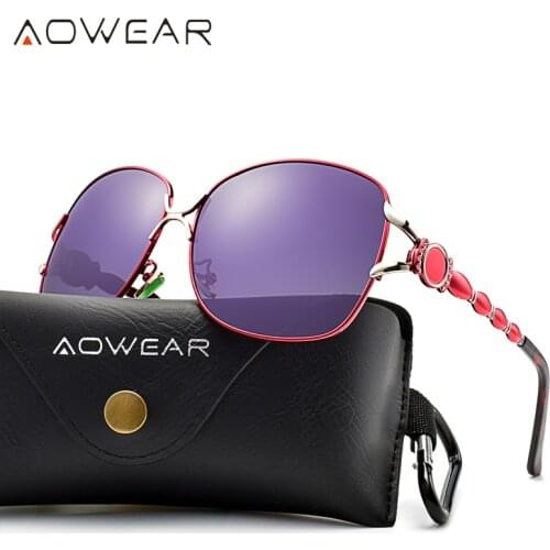 AOWEAR Oversize Vintage Sunglasses Women Polarized Plus Size Lens Sun Glasses Ladies Luxury Brand Shades Eyewear with Case Gafas