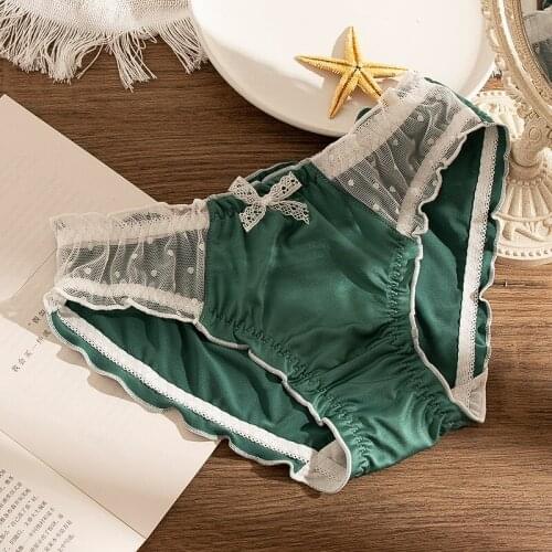 Womens underwear new Japanese series girl milk silk sweet cute little fresh mesh dot lace bow sexy underwear woman 280