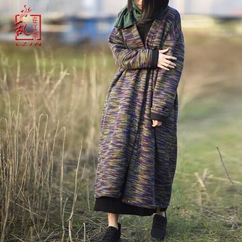 LZJN Winter Sweater Women Outerwear Long Sleeve Female Elegant Knitted Thick Long Cardigan Sweater Coat Warm Plus Size