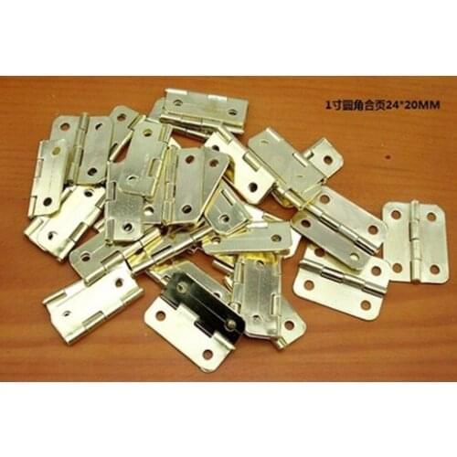100Pcs Mini Cabinet Drawer Butt Hinge steel with brass golden hinges 4 hole 20*24 door hinges