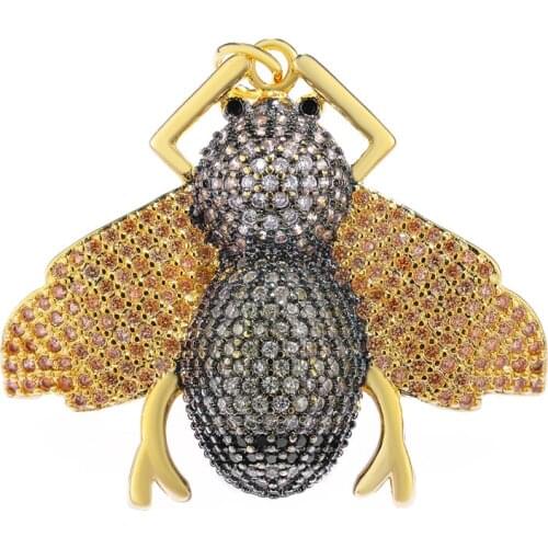 2018 New Arrival Jewelry Micro Pave Zircon Gold Insect Bee Charm Pendants Accessories For Women Men Bracelet Necklace DIY Making