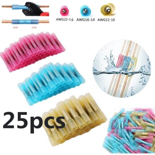25Pcs AWG22-10 Heat Shrink Insulated Electrical Wire Crimp Terminals Cable Splice Waterproof Connectors Kit