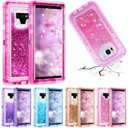 3 In 1 Glitter 3D Bling Sparkle Flowing Quicksand Liquid Transparent Shockproof TPU Case For Galaxy S10 S10 Note 9 S9 + S8 Case