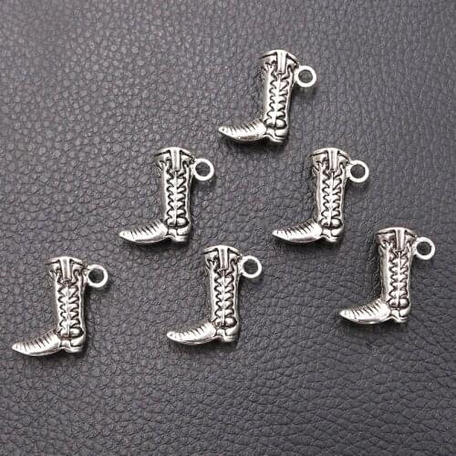 4pcs/lot Silver Plated Boots Charm Metal Pendants Necklaces Bracelets DIY Charms for Jewelry Making Accessories 21*21mm P410