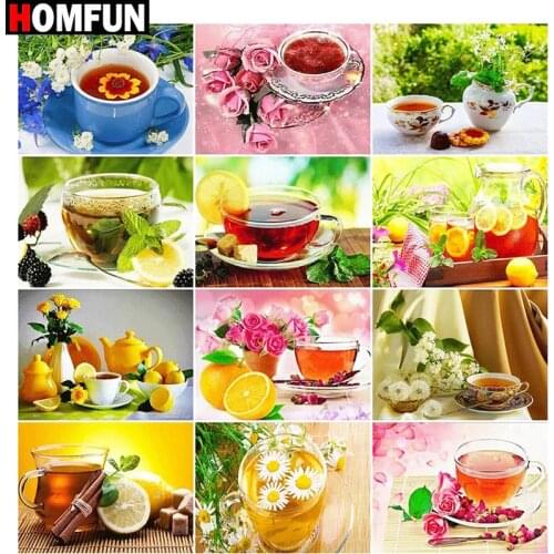 HOMFUN Full Square/Round Drill 5D DIY Diamond Painting "Tea theme scene" Embroidery Cross Stitch 5D Home Decor Gift