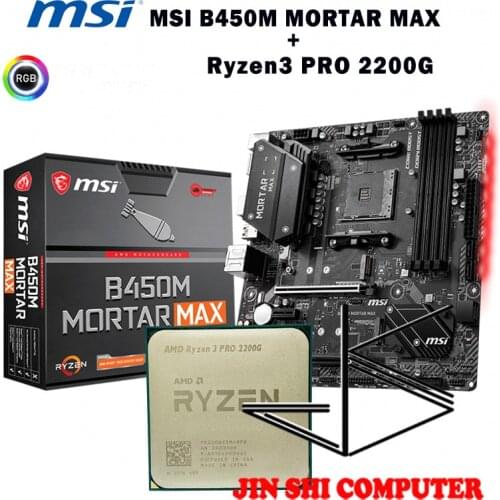 AMD Ryzen3 PRO 2200G R3 PRO 2200G CPU + MSI B450M MORTAR MAX Motherboard Set meal Socket AM4 New / no fan