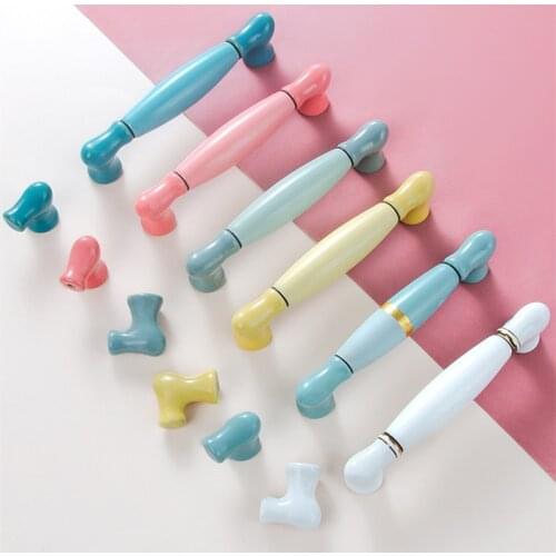 American wardrobe handle door light luxury golden European style handle kitchen cabinet drawer Blue ceramic furniture handle