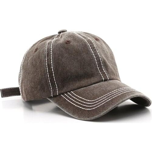 Retro Style Washed Dyed Cotton Baseball Cap Mens Hats with Stitching Black Brown Khaki Grey Navy Blue