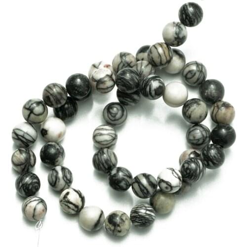 Wholesale Black Network Zebra Stripes Natural Stone Loose Round Beads 4 6 8 10 12mm Needlework DIY Necklace Bracelet Earrings