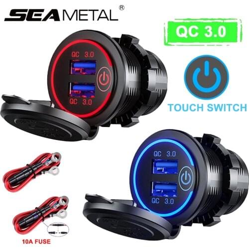 Quickly Charger Dual USB Charger Socket Outlet QC3.0 Fast Charger Power Outlet with Touch Switch Modified car cigarette lighter
