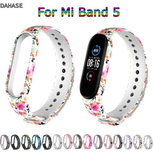 For Xiaomi Mi Band 5 Miband 5 Strap Floral Flower Silicone Smart Wristband Replacement Sport Straps For Xiomi Mi Band 5 Bracelet