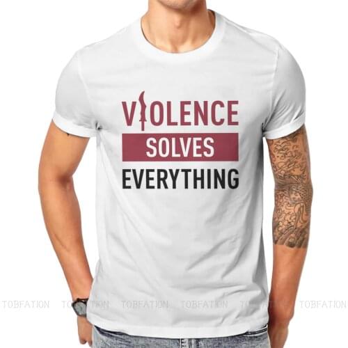 League of Legends LOL Competitive Games TShirt for Men Violence Solves Everything Humor Summer Sweatshirts T Shirt High Quality