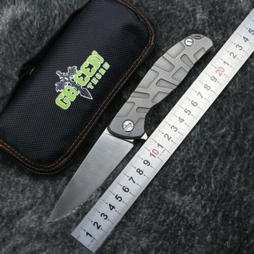 Green thorn F95 Flipper Folding Fnife D2 Blade Titanium Handle Outdoor Camping Hunting Survive Pocket Kitchen Knives EDC Tools