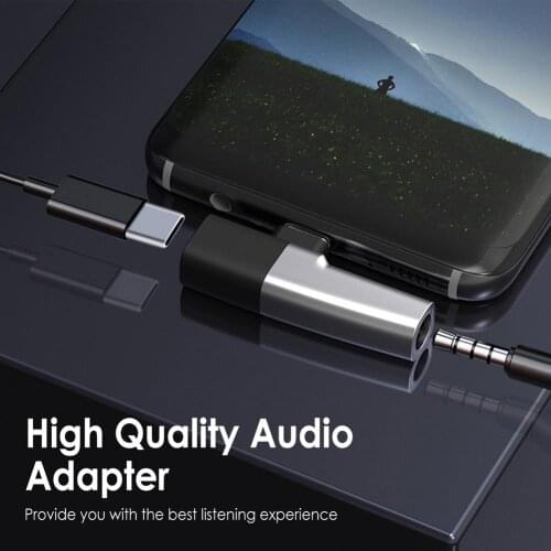 Type-c To 3.5mm Earphone Cable Converter, Can Be Use USB-C And 3.5mm Port Same Time, NEW Metal Adapter Music Headphone Connector