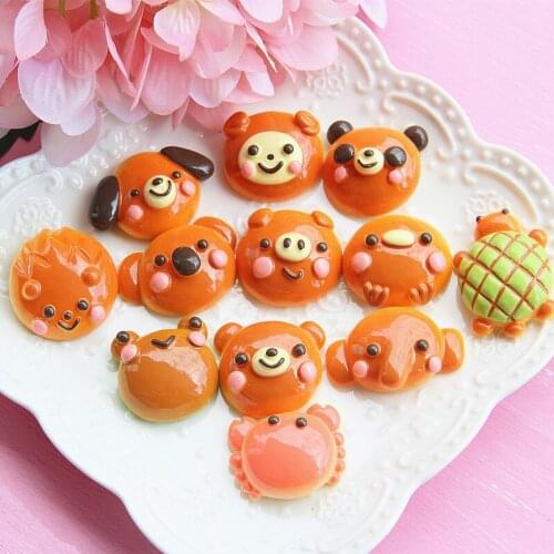 10Pcs Kawaii Simulation Animal Bread Flat back Resin Cabochons Fake Food Play Fit Phone Decoration DIY Scrapbooking Accessories