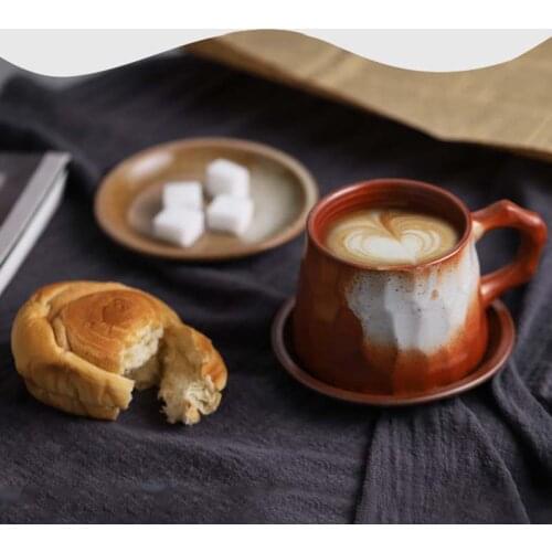 Stoneware coffee cup and saucer set simple combination handmade retro European style home small luxury creative ceramic coffee c