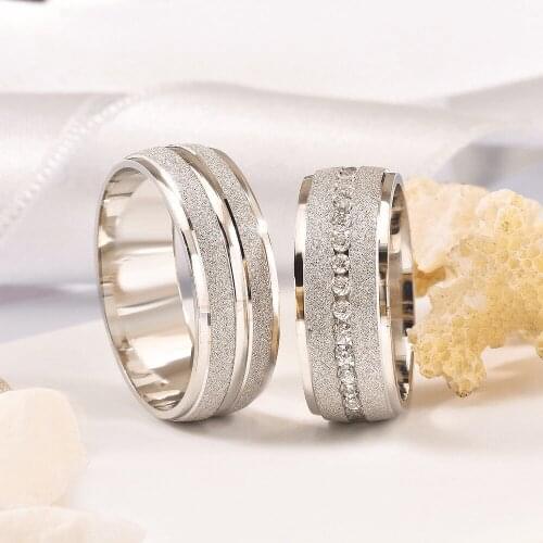 SILVERFONI 925 Sterling Real Silver Wedding Rings Set For Men And Women Jewelry Hand Made Anniversary Gift New Season Gold Plate