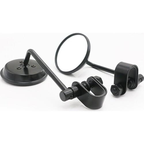 Motorcycle Handlebar Rear View Mirrors Round Retro Black With U-shape 22-25mm Adapter
