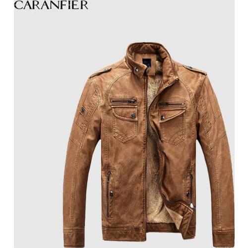 CARANFIER Mens Wash Leather Jackets Winter Men Faux Fleece Plus Thick Warm Coat Biker Motorcycle Male Classic Jacket Top Quality