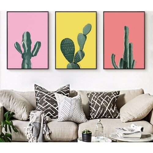 Fashion Trendy Abstract Color Collision Geometry Colorful Plant Cactus Living Room Bedroom Wall Decor