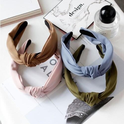 Fashion Ladies Summer New Pure Color Headdress Classic Girl Hair Accessories Fabric Wide Edge Pressed Headband Knotted Headband