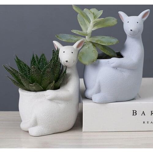Cartoon Ceramic Matte Kangaroo Flower Pot Home Office Decoration Ornament Desktop Display Planter Pots Green Plants Decoration