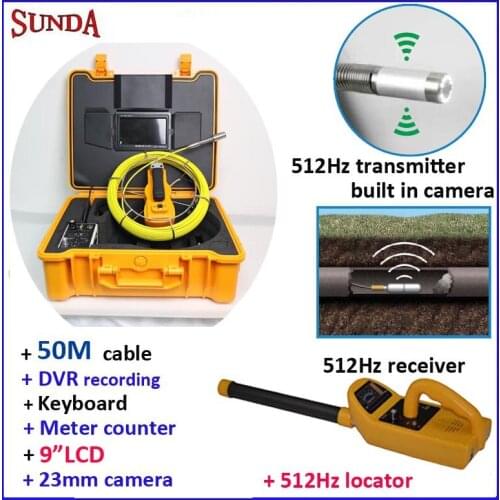 Secruity camera pipe camera 512hz transmitter and 512hz receiver DVR keyboard meter counter 50m fiberglass cable 23mm 12pcs led
