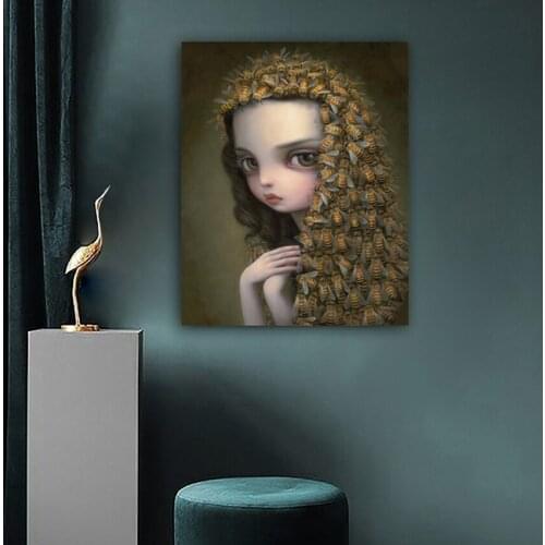 MUTU Shawl your hair girl Childish Strange Dark World Queen Bee Art Canvas Poster Painting Wall Picture Print Home Bedroom