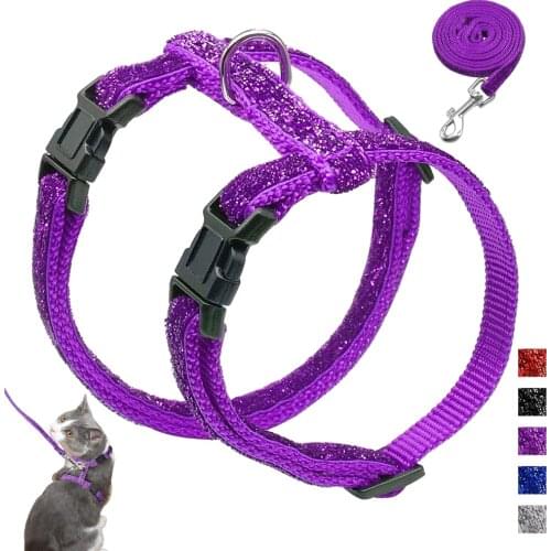 Bling Cat Harness and Leash Set Small Cats Vest Harness Lead Rope Kitten Harness Walking Leashes Set Red Purple Blue