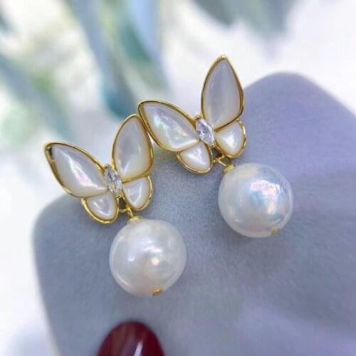 Butterfly Gold Plated Earrings Mountings Findings Settings Jewelry Parts Fittings Accessories for Pearls Coral Agate Jade Beads