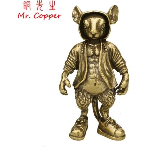 Retro Brass Cartoon Rat Doll Statue Desktop Ornament Decoration Crafts Accessories Solid Anime Animal Mouse Figurines Miniatures